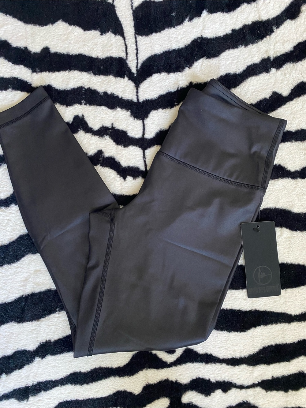 😍90 Degree By Reflex Womens Faux Leather Black Leggings Small